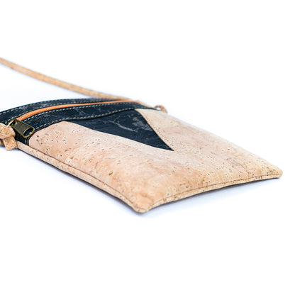 Triangle-Cut Natural Cork Women's Crossbody Bag with 2 Zipper Compartments BAGP-272-MIX-4 (4units)