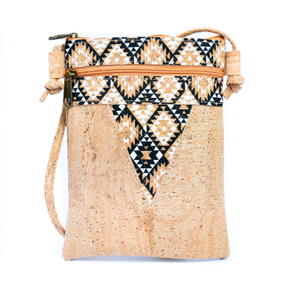 Triangle-Cut Natural Cork Women's Crossbody Bag with 2 Zipper Compartments BAGP-272-MIX-4 (4units)