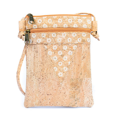 Triangle-Cut Natural Cork Women's Crossbody Bag with 2 Zipper Compartments BAGP-272-MIX-4 (4units)