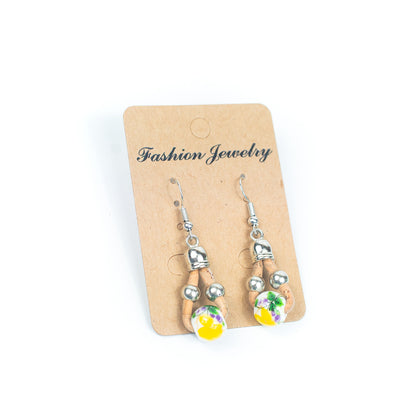 Ceramic bead cork handmade earrings-ER-138-MIX-5