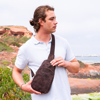 Natural Cork Brown and Black Men's Sling Bag: Stylish BAG-2273