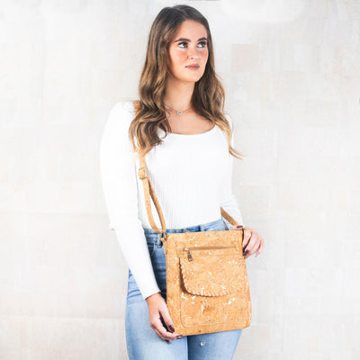 Natural Cork with Gold and Silver Accents - Women's Cork crossbody bag BAG-2251