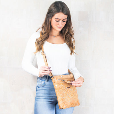 Natural Cork with Gold and Silver Accents - Women's Cork crossbody bag BAG-2249