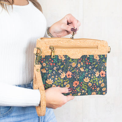 Natural Cork with Printed Design - Women's Crossbody and Clutch BAG-2248