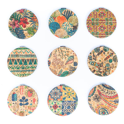 rinted Cork Round Compact Mirror L-033-MIX-9（9units）