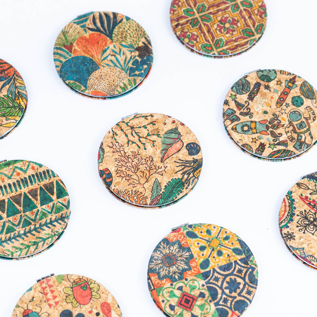 rinted Cork Round Compact Mirror L-033-MIX-9（9units）