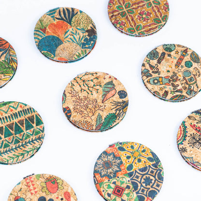 rinted Cork Round Compact Mirror L-033-MIX-9（9units）