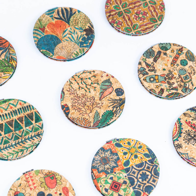 rinted Cork Round Compact Mirror L-033-MIX-9（9units）