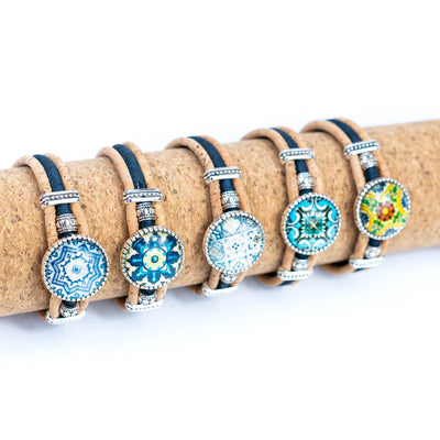 Natural cork thread with Azulejos Portugueses handmade women's bracelet  BR-502-MIX-5