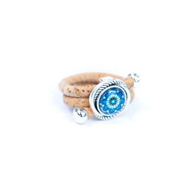 Natural cork cord and Azulejos Portugueses handcrafted women's fashion ring  R-008-MIX-10
