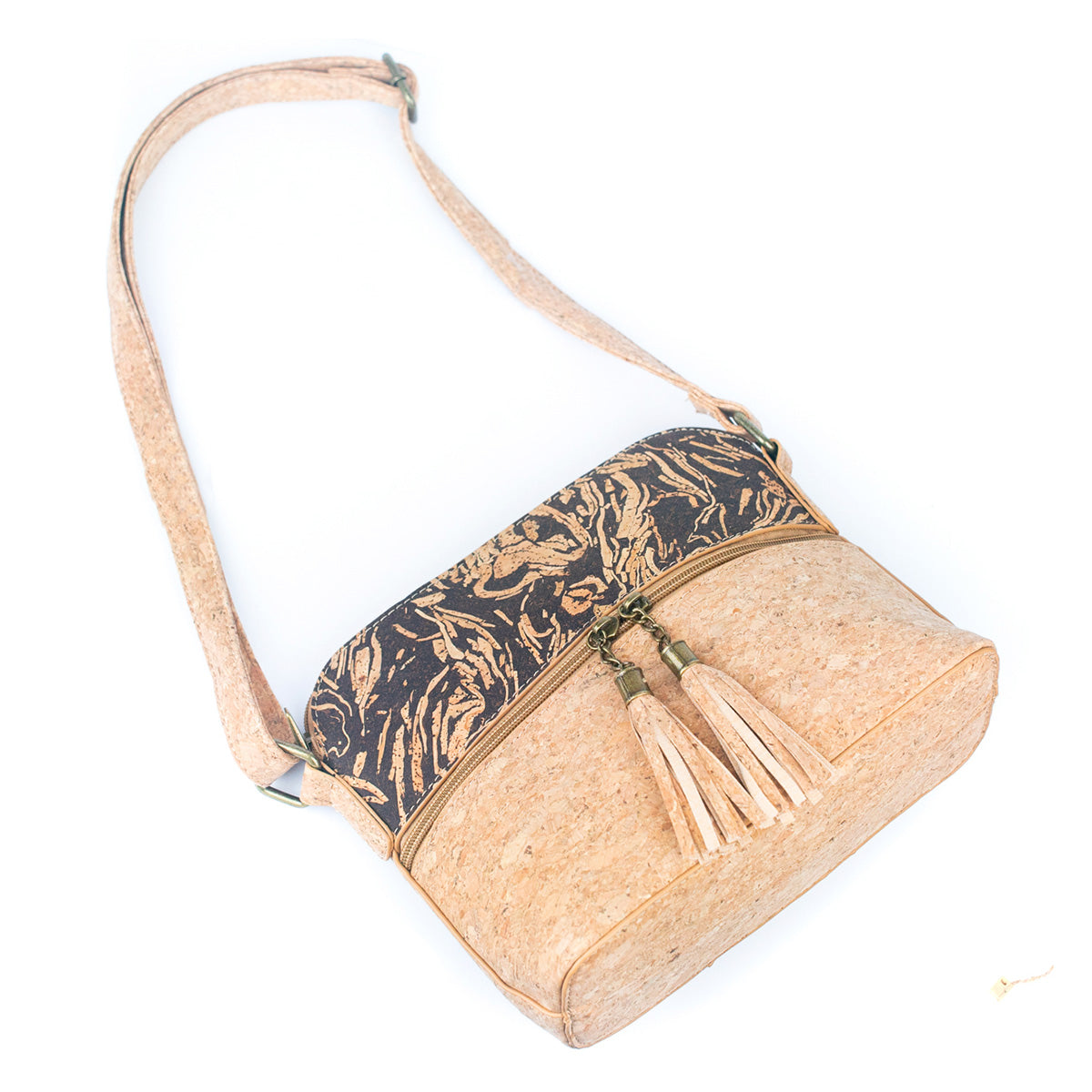 Tassel Zip Pocket Women's Natural Cork Crossbody Bag BAG-2291