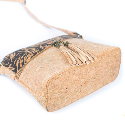 Tassel Zip Pocket Women's Natural Cork Crossbody Bag BAG-2291