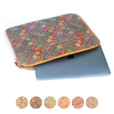 Natural Cork and Printed Notebook Laptop Sleeve - BAGF-074