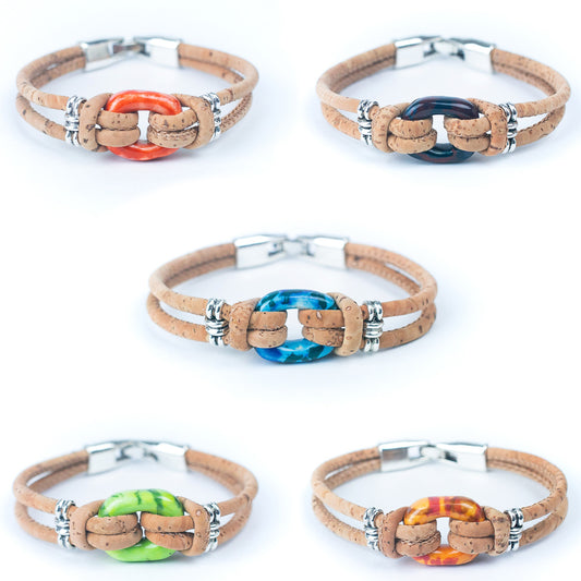 5 colors of cork wire and Ceramic accessories handmade fashion bracelets DBR-042-MIX-5