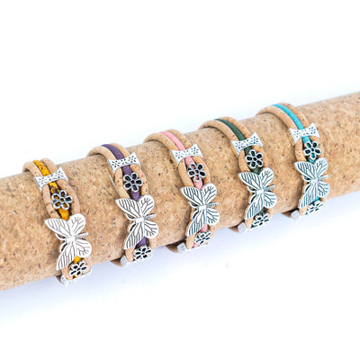 Colorful cork wire and alloy butterfly accessories handmade ladies bracelet  BR-291-MIX-5