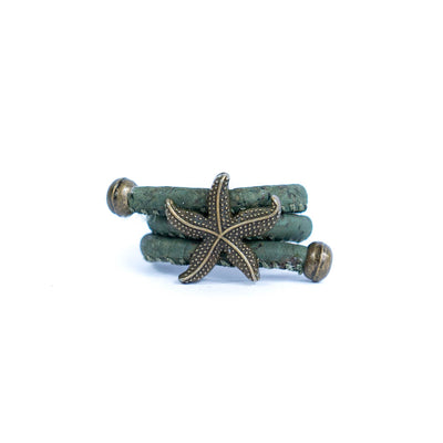 Handcrafted women's ring with natural cork cord and bronze starfish alloy hardware  RW-042