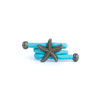 Handcrafted women's ring with natural cork cord and bronze starfish alloy hardware  RW-042