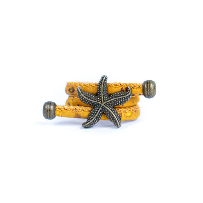 Handcrafted women's ring with natural cork cord and bronze starfish alloy hardware  RW-042