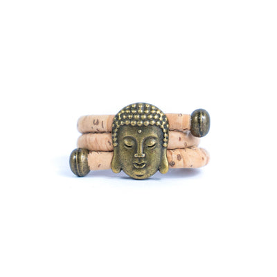 Natural cork cord and bronze Buddha head alloy hardware handmade women's ring  RW-043-A-10