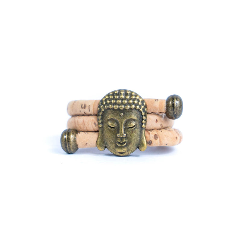 Natural cork cord and bronze Buddha head alloy hardware handmade women&