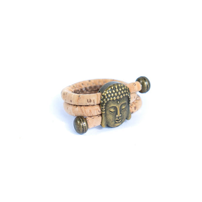 Colored cork line and bronze Buddha head alloy hardware handmade women's ring  RW-043-MIX-10