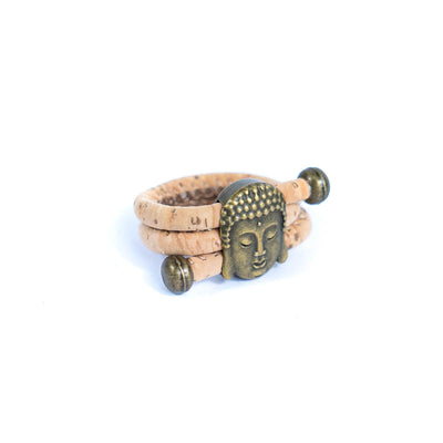 Colored cork line and bronze Buddha head alloy hardware handmade women's ring  RW-043-MIX-10