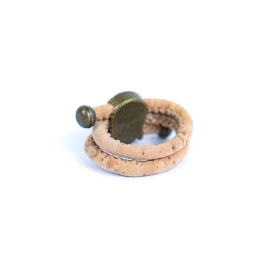 Colored cork line and bronze Buddha head alloy hardware handmade women's ring  RW-043-MIX-10