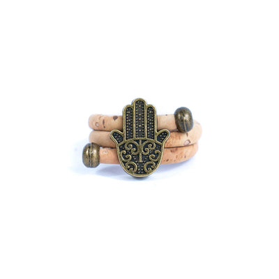 Natural cork cord and bronze Hand of Fatima alloy hardware handmade women's ring  RW-047-A-10