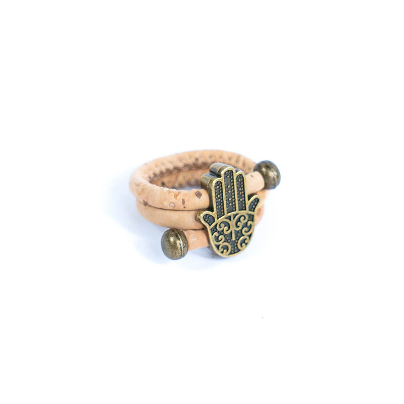 Natural cork cord and bronze Hand of Fatima alloy hardware handmade women&