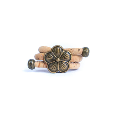 Natural cork cord and bronze Flowers alloy hardware handmade women's ring  RW-044-A-10