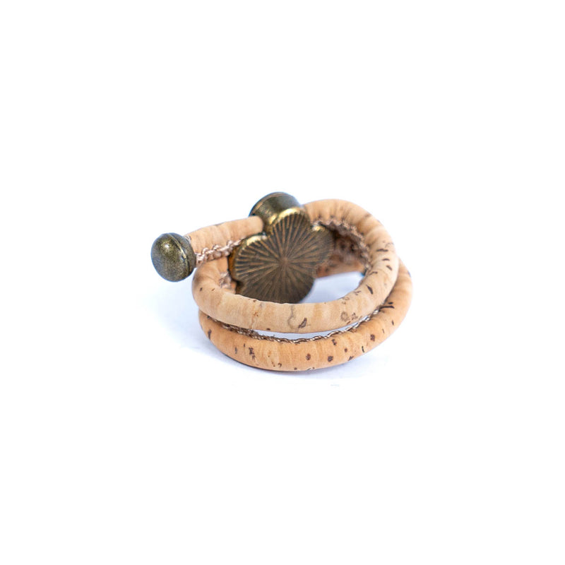 Colored cork line and bronze Flowers alloy hardware handmade women&