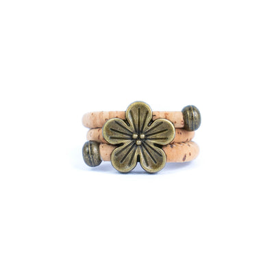 Natural cork cord and bronze Flowers alloy hardware handmade women's ring  RW-046-A-10