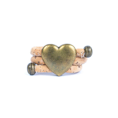 Natural cork cord and bronze heart alloy hardware handmade women's ring  RW-045-A-10