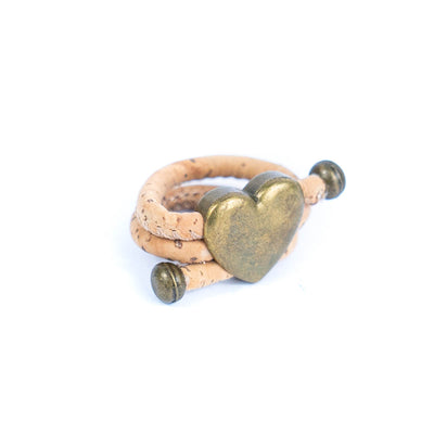 Natural cork cord and bronze heart alloy hardware handmade women's ring  RW-045-A-10