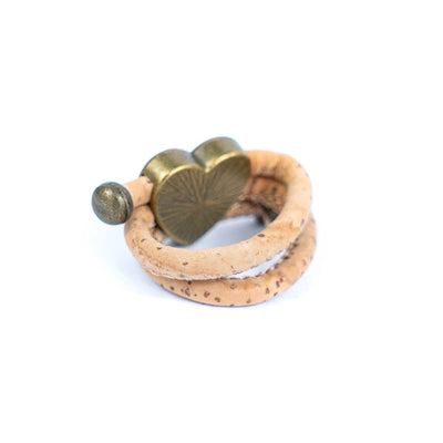 Natural cork cord and bronze heart alloy hardware handmade women's ring  RW-045-A-10