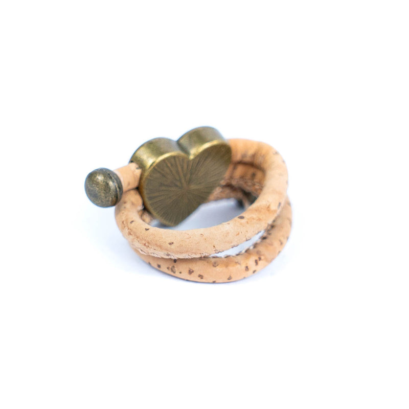 Natural cork cord and bronze heart alloy hardware handmade women&