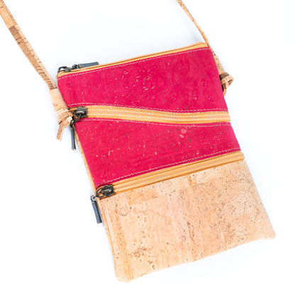 Solid Color Block Triple Zip Women's Cork Crossbody Bag BAGP-03