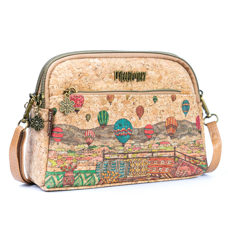 Versatile Cork Crossbody & Clutch Bag with City Landmark Designs  BAGF-105