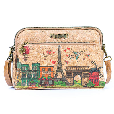 Versatile Cork Crossbody & Clutch Bag with City Landmark Designs  BAGF-105