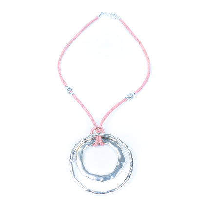 Colorful cork rope and alloy ring pendant handmade women's necklace NE-1060-MIX-3