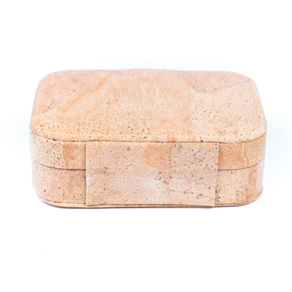 Natural/Golden/Patterned Cork Jewelry Storage Rectangular Box L-1014