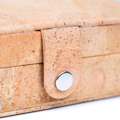 Natural/Golden/Patterned Cork Jewelry Storage Rectangular Box L-1014