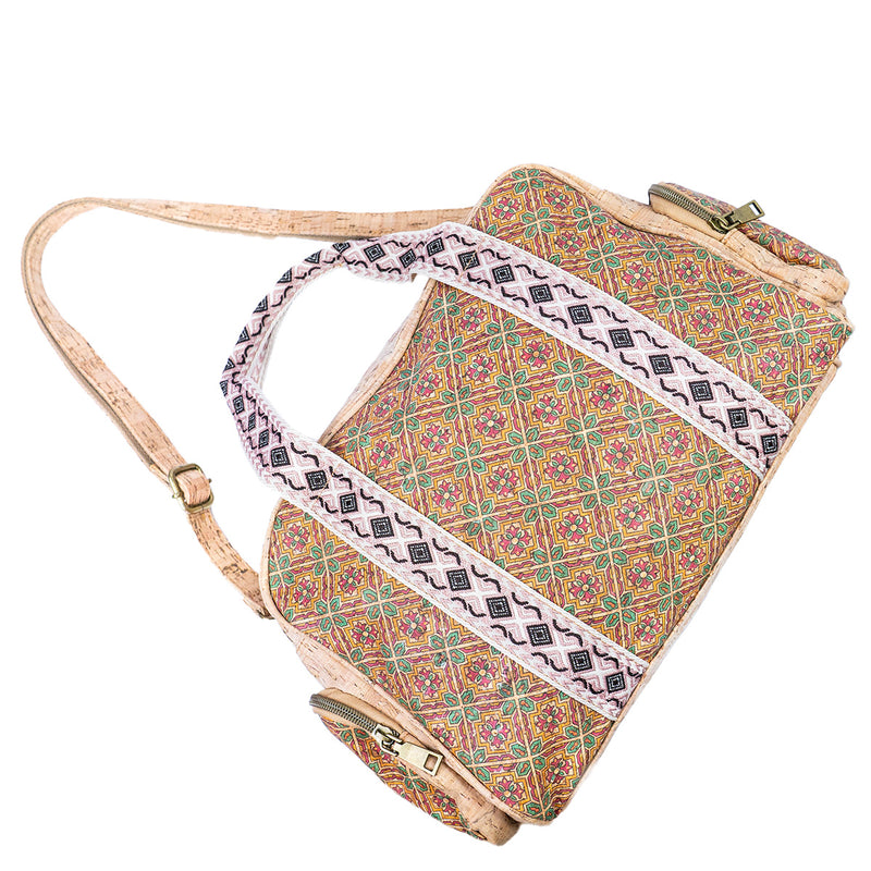 Colorful Printed Cork Handbag with Traditional Motif Design BAGD-543