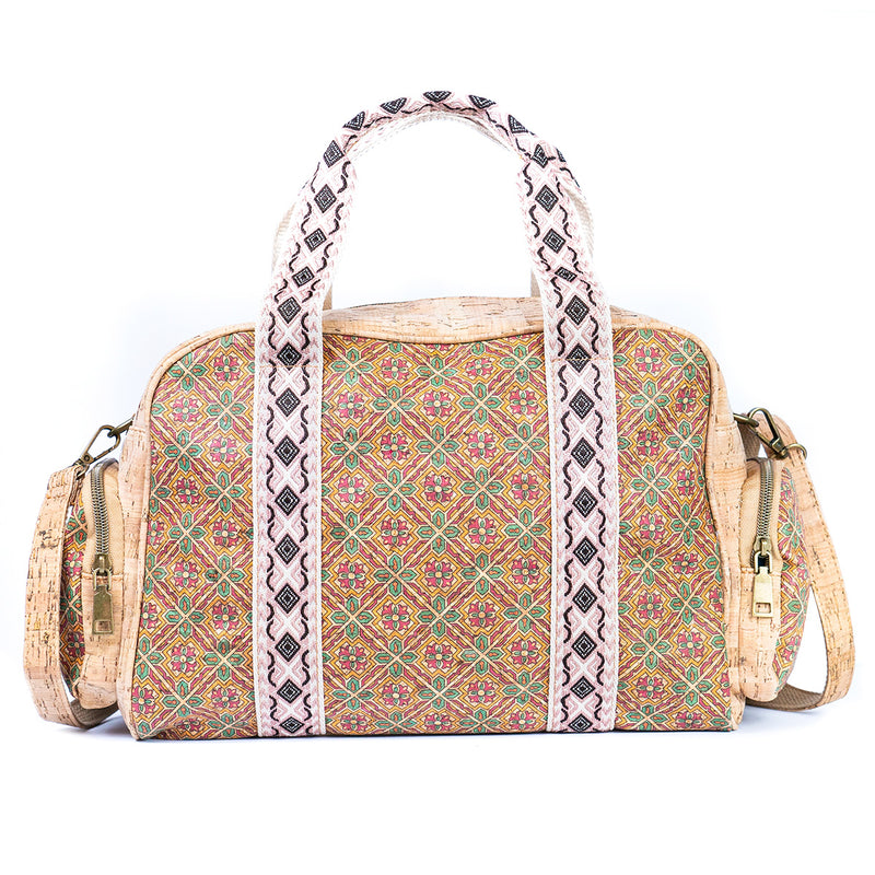 Colorful Printed Cork Handbag with Traditional Motif Design BAGD-543