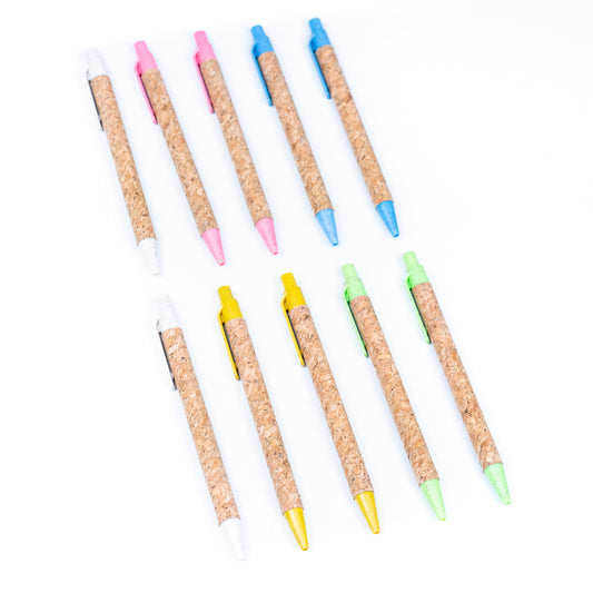 10units-Cork Ballpoint Pens - Eco-Friendly Set of Five with Biodegradable Plastic L-1009