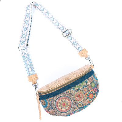 Mandala Print Cork Women's Chest Bag with Colorful Cotton Strap