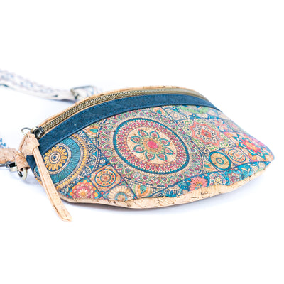 Mandala Print Cork Women's Chest Bag with Colorful Cotton Strap