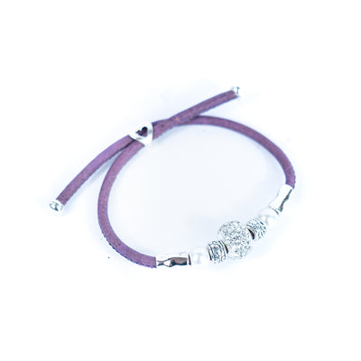 3mm colorful cork wire and shiny beads and alloy hardware handmade bracelet for women BR-465-MIX-6(NEW)