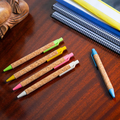 10units-Cork Ballpoint Pens - Eco-Friendly Set of Five with Biodegradable Plastic L-1009