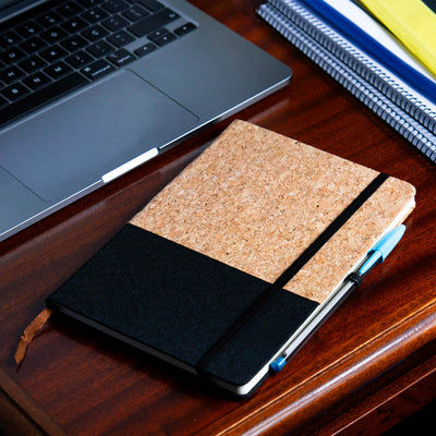 Canvas and Cork Fusion Notebook in Black, Gray, Blue, and Green L-1010